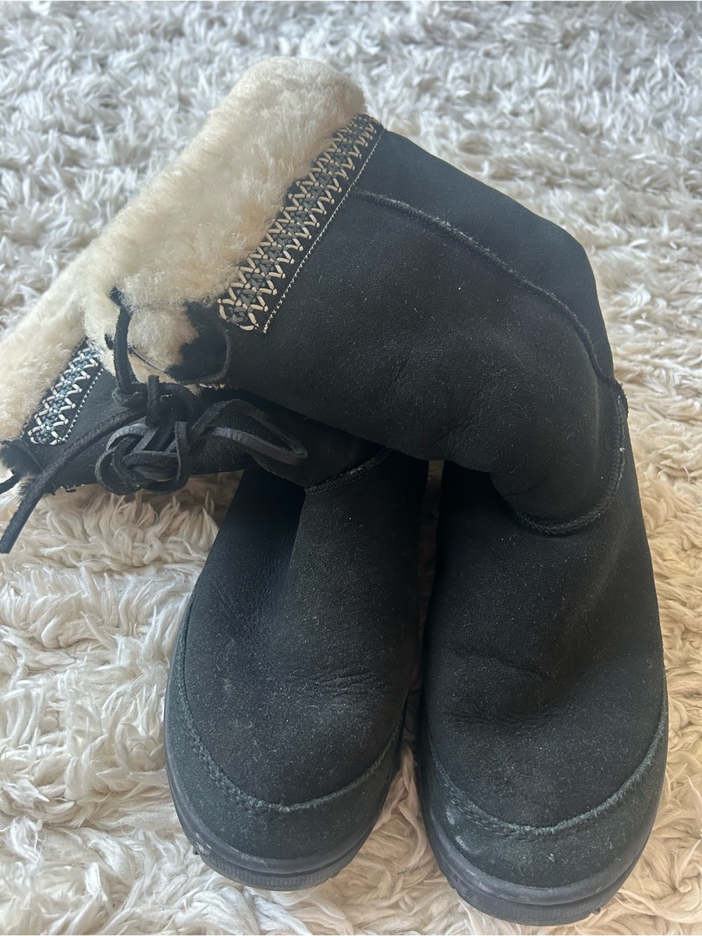 UGG Black Suede Tall Shearling-Trim Boots